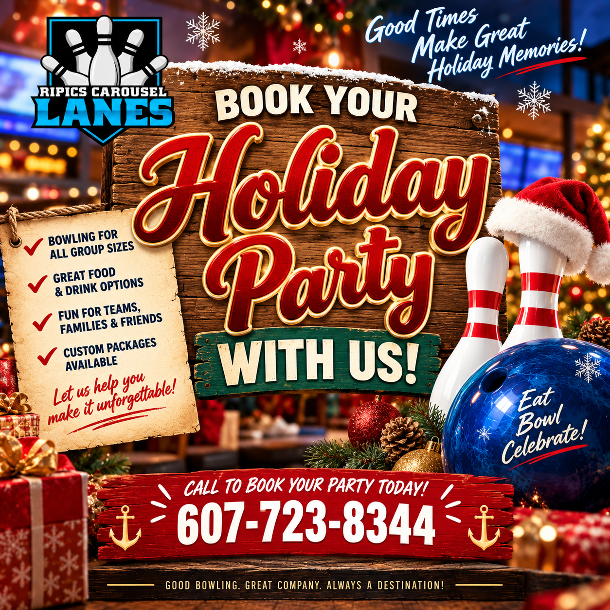 Book your holiday party at Ripics Carousel Lanes flyer